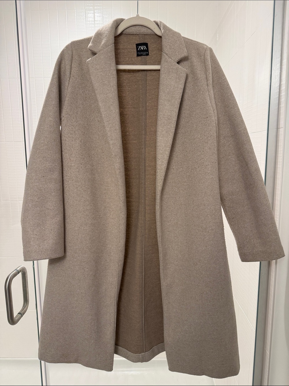 Zara Taupe Single-Breasted Wool-Blend Trench Coat